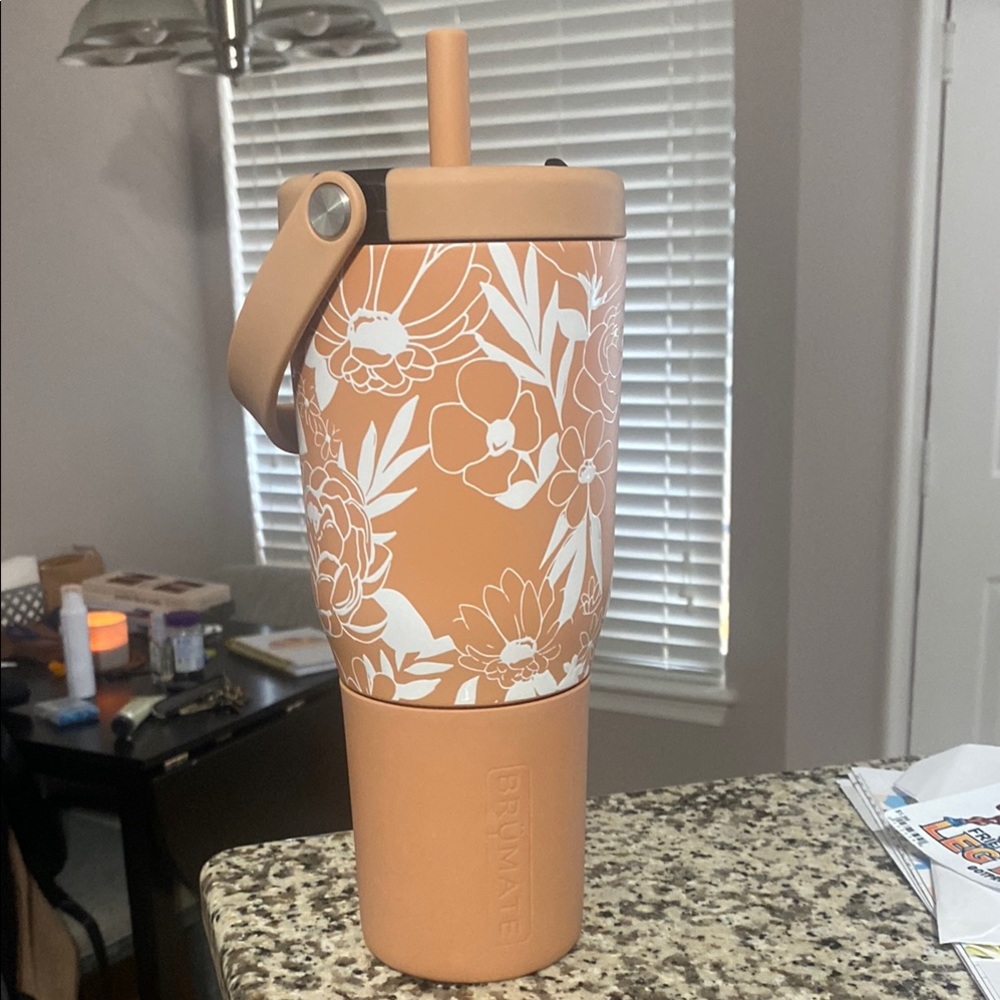 Tan and White Botanical Water Bottle